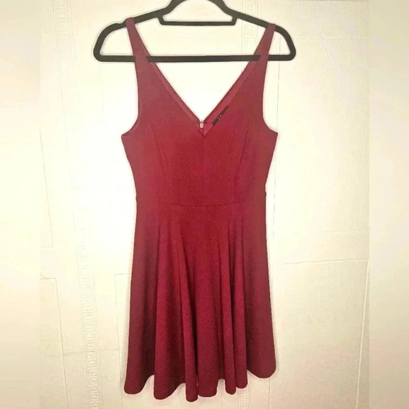 LULUS Burgundy Darling Delight Skater Mini Dress V neck Sleeveless Lined S EUC - Picture 1 of 12